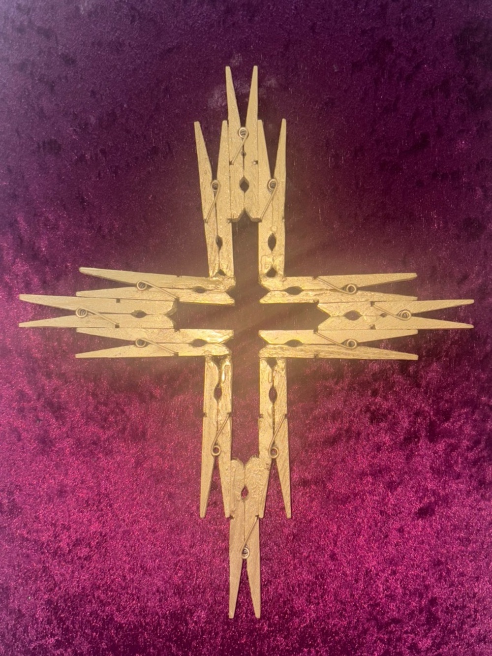 Gold Clothespin Cross Wall Decor (handmade) - Decorative Home Accent